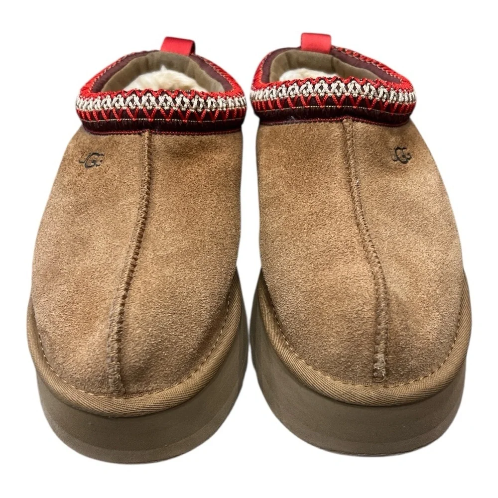 UGG WOMEN TAZZ CHESTNUT SHEARLING SUEDE PLATFORM SHOES US 8